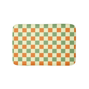 Green Orange Brown Chequered Gingham Pattern Bath Mat