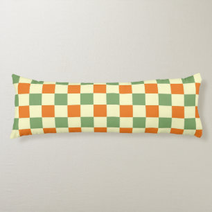 Green Orange Brown Chequered Gingham Pattern Body Pillow