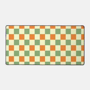 Green Orange Brown Chequered Gingham Pattern Desk Mat