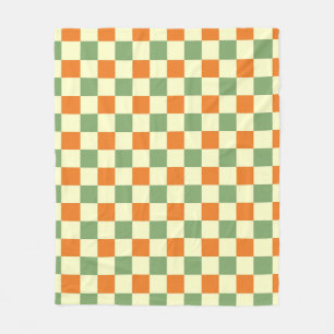 Green Orange Brown Chequered Gingham Pattern Fleece Blanket