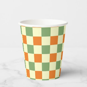 Green Orange Brown Chequered Gingham Pattern Paper Cups