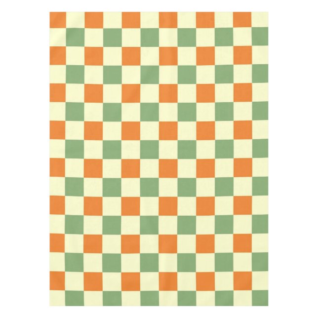 Green Orange Brown Chequered Gingham Pattern Tablecloth (Front)