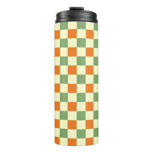Green Orange Brown Chequered Gingham Pattern Thermal Tumbler