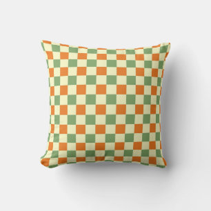 Green Orange Brown Chequered Gingham Pattern Throw Pillow