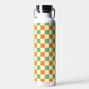 Green Orange Brown Chequered Gingham Pattern Water Bottle