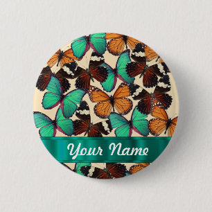 Green & orange butterflies 2 inch round button