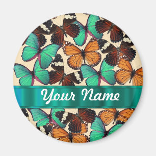 Green & orange butterflies magnet