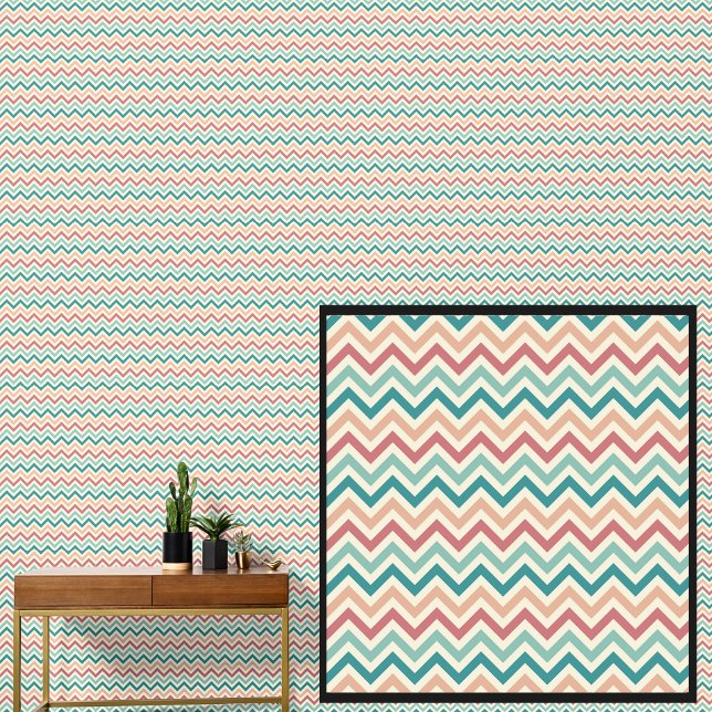 Green Orange Chevron Geometric on Cream Wallpaper (Creator Uploaded)