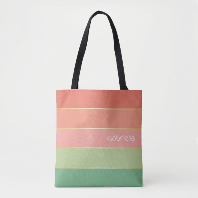 green orange Custom Summer Colour Block Stripes Tote Bag (Front)