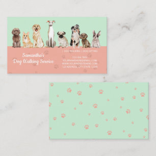 Green Orange Cute Paws Watercolor Dogs Business Card