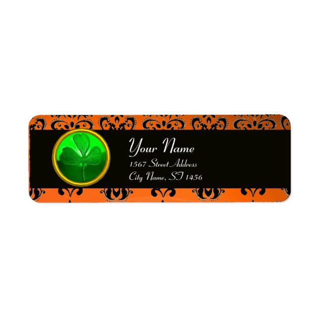 GREEN ORANGE DAMASK WITH SHAMROCK ,black (Front)