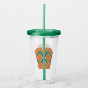 Green & Orange Flip Flops Beach Sandals Acrylic Tumbler