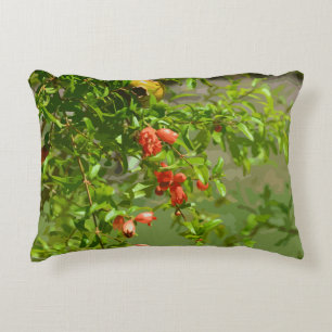 Green Orange Floral Pomegranate Tropical Design Accent Pillow