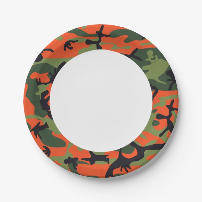 Green Orange Forest Camouflage. Camo your Paper Plate (Front)
