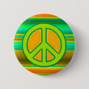Green Orange Fractal & Peace Sign 2 Inch Round Button