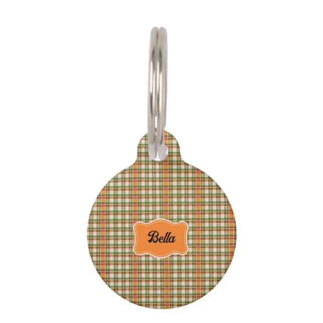 Green Orange Gingham Pet Tag (Front)