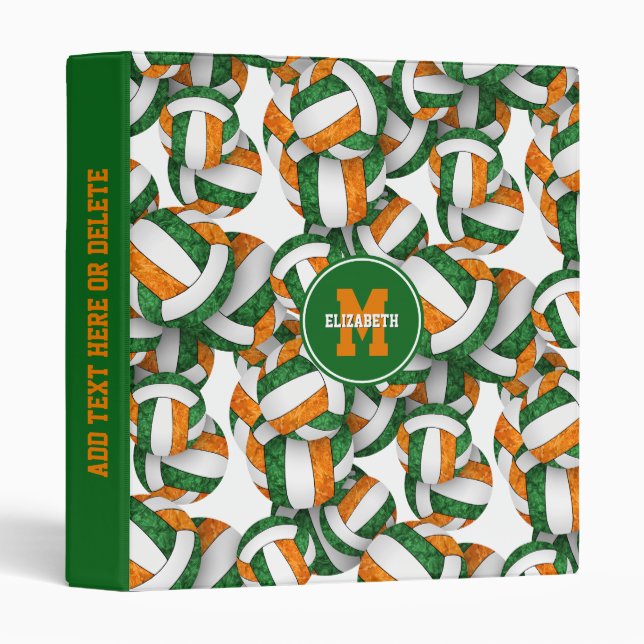 green orange girls team colours volleyball pattern binder (Front/Spine)