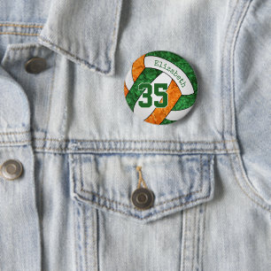 green orange girly volleyball team colours gifts 2 inch round button