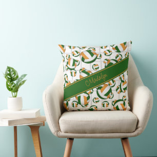 green orange girly volleyballs pattern net accent throw pillow
