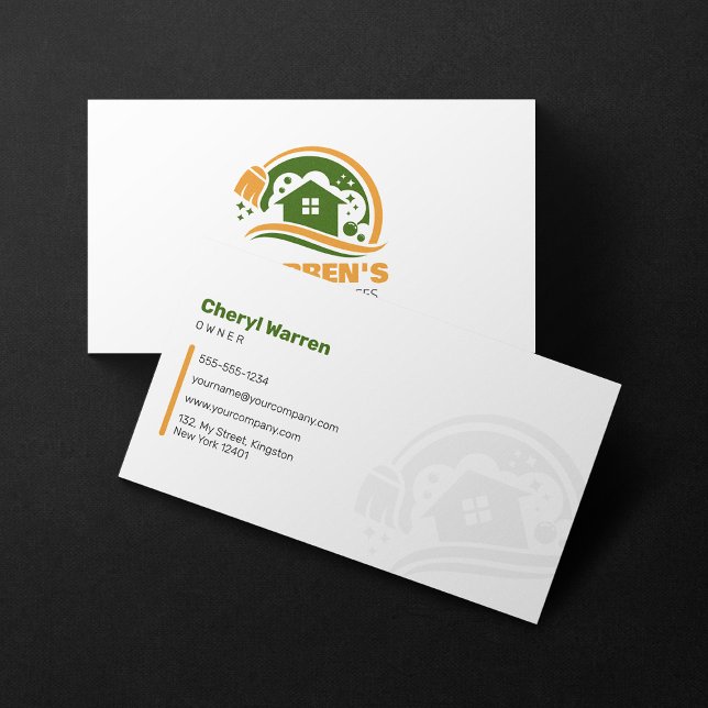 Green Orange House Cleaning Services Housekeeping Business Card (Creator Uploaded)