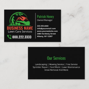 Green Orange Lawn Care Landscaping Services Business Card