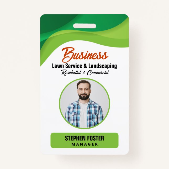 Green & Orange Lawncare Landscaping & Lawn Service Badge (Front)