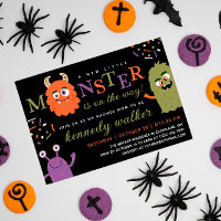 Green Orange Little Monster Halloween Baby Shower