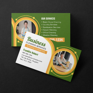 Green Orange Maid House Cleaning Janitorial Clean Business Card