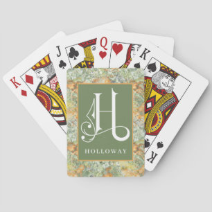 Green Orange Marble Look H Monogram, Personalize H Playing Cards