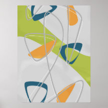 Green Orange Mid Century Abstract Modern Vintage