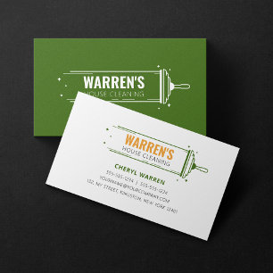 Green Orange Minimalist Housekeeper House Cleaning Business Card