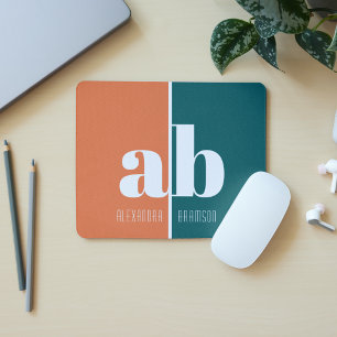 Green & Orange Minimalist Monogram Name & Initials Mouse Pad