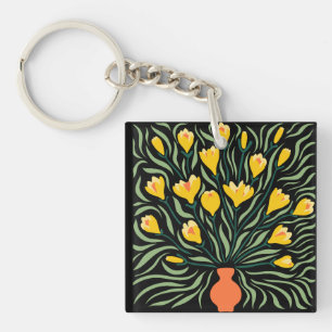 Green & Orange Modern Abstract Floral Keychain