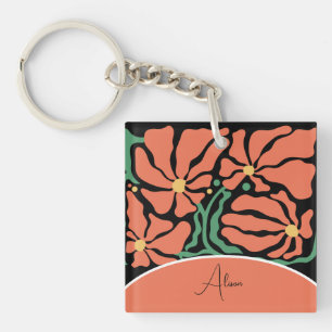 Green & Orange Modern Abstract Floral Keychain