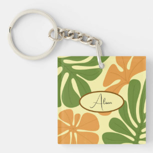 Green & Orange Modern Abstract Floral Keychain