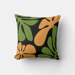 Green & Orange Modern Abstract Floral Throw Pillow