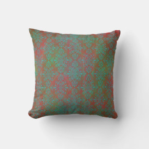 Green Orange Multicolored Abstract Damask Throw Pillow