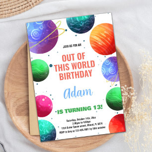 Green Orange Outer Space Birthday Invitations