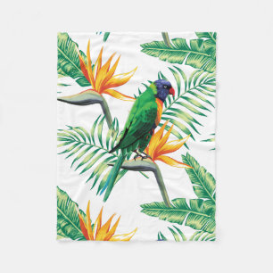 Green Orange Parrot And Orange Flowers Fleece Blanket