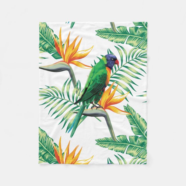 Green Orange Parrot And Orange Flowers Fleece Blanket (Front)
