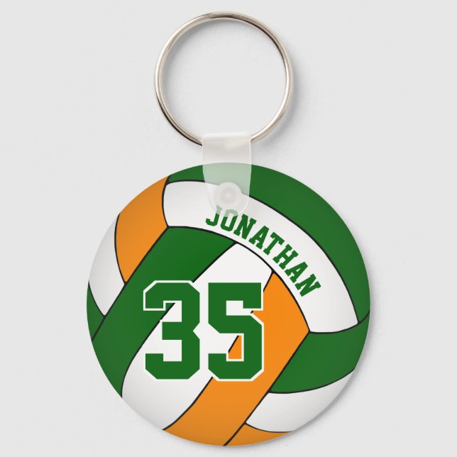 green orange personalized boys' volleyball keychain (Front)