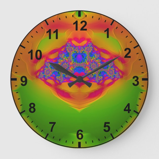 Green Orange Pink Blue  Fractal ~ Large Clock (Front)
