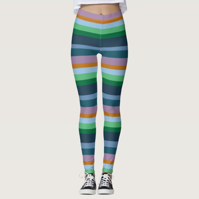 Green, Orange, Pink & Blue Stripes Leggings (Front)