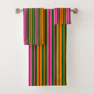 Green Orange Pink Vertical Stripes Design   Bath Towel Set
