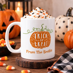 Green Orange Pumpkin Trick or Treat Halloween Coffee Mug