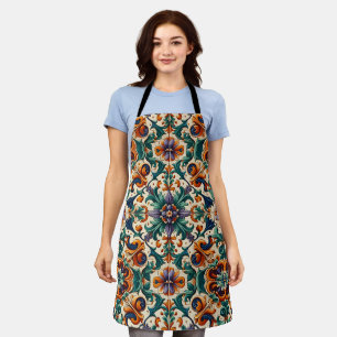 Green Orange Purple Portuguese Azulejos Tiles Art Apron