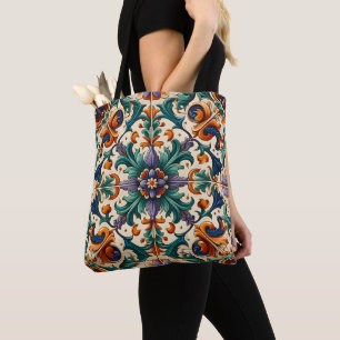 Green Orange Purple Portuguese Azulejos Tiles Art Tote Bag