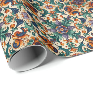 Green Orange Purple Portuguese Azulejos Tiles Art Wrapping Paper