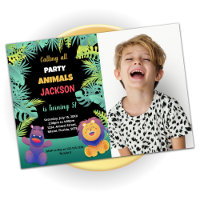 Green Orange Safari Birthday Invitations W Photo