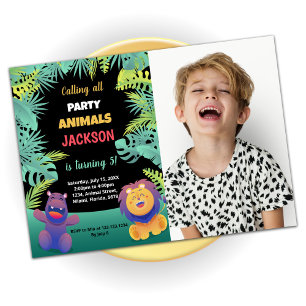 Green Orange Safari Birthday Invitations W Photo